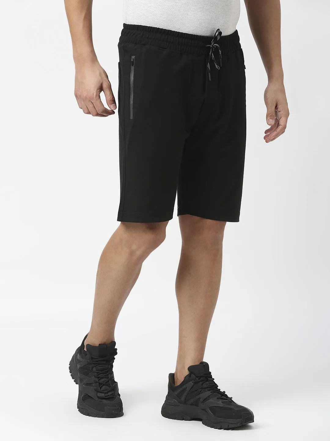 Black Tencel Lycra Shorts With Zipped Pocket