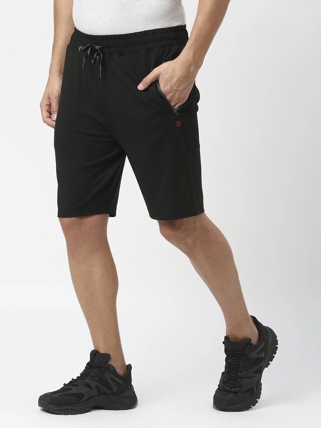 Black Tencel Lycra Shorts With Zipped Pocket