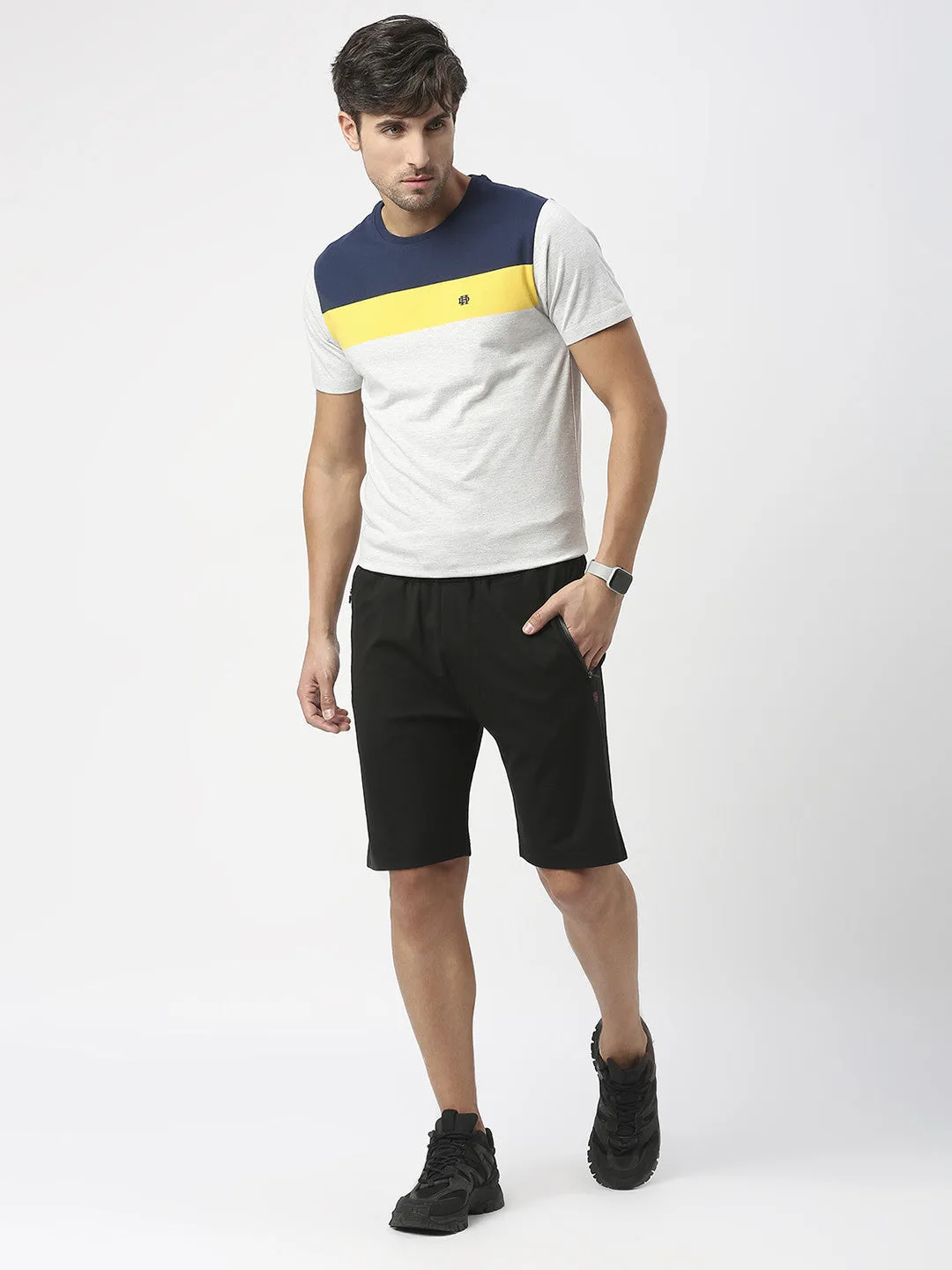 Black Tencel Lycra Shorts With Zipped Pocket
