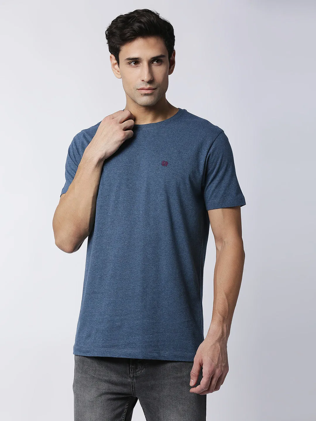 Blue Melange Round Neck T-shirt