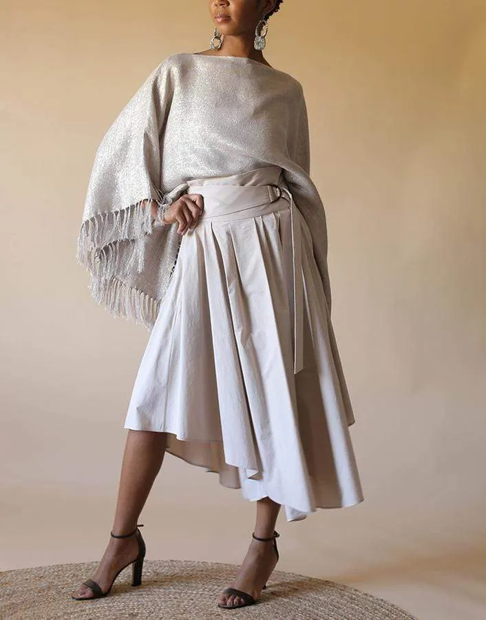 Cotton Poplin Asymmetric Midi Skirt
