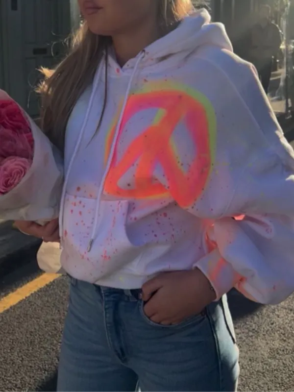 Graffiti Hooded Collar Color Block Top