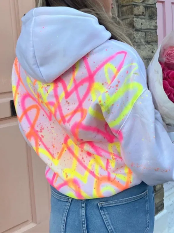 Graffiti Hooded Collar Color Block Top
