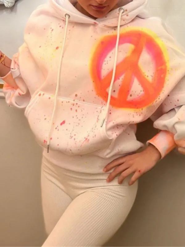 Graffiti Hooded Collar Color Block Top
