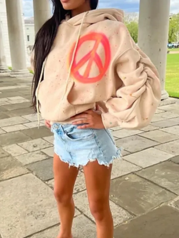Graffiti Hooded Collar Color Block Top