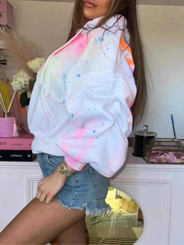 Graffiti Hooded Collar Color Block Top