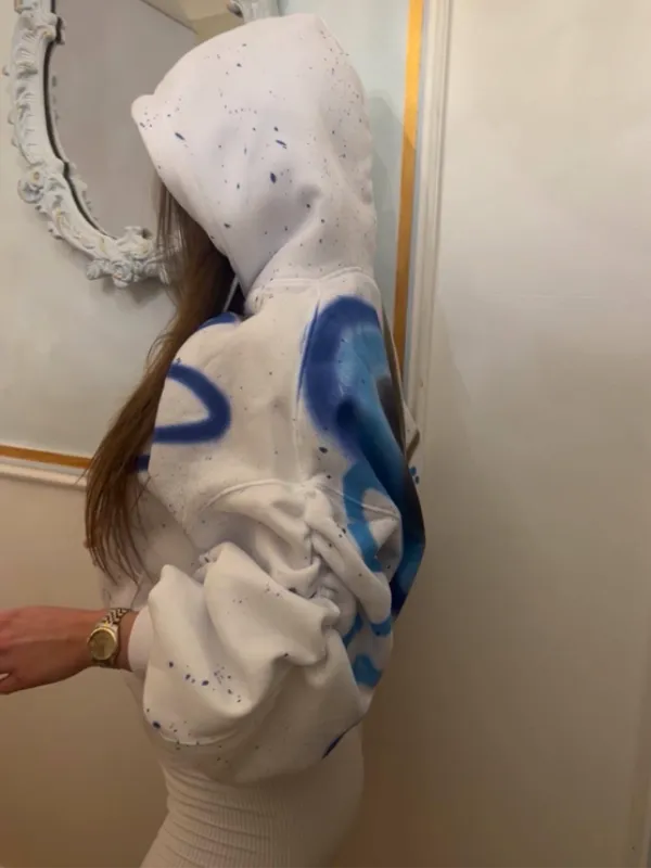 Graffiti Hooded Collar Color Block Top