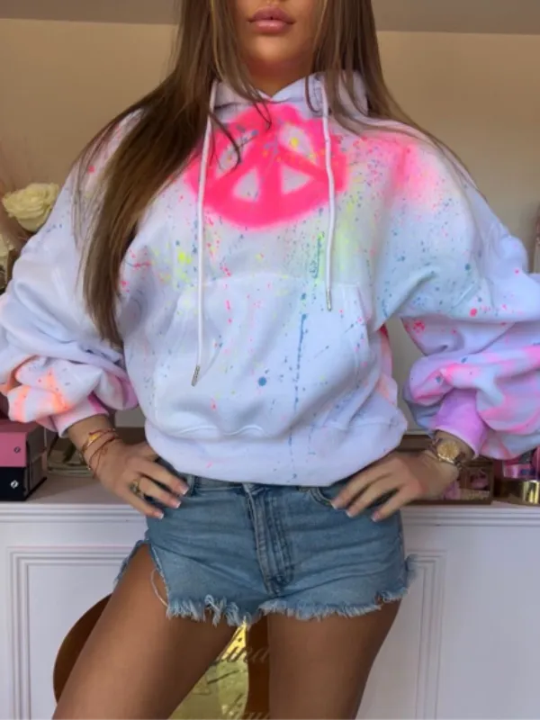 Graffiti Hooded Collar Color Block Top