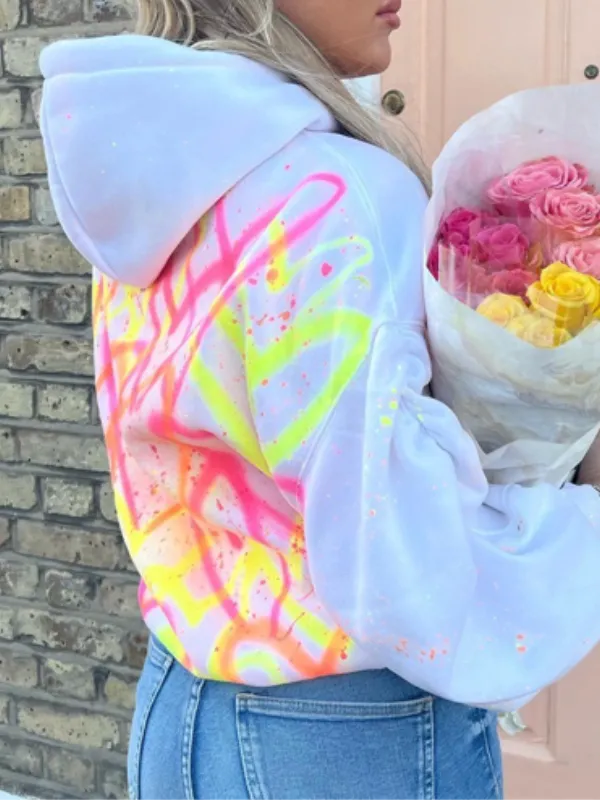 Graffiti Hooded Collar Color Block Top