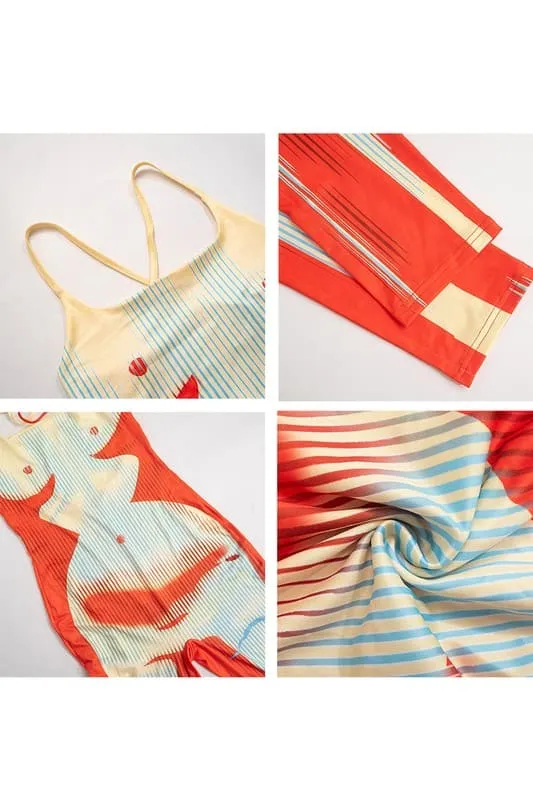 JA398 Graphic Camisole Jumpsuits