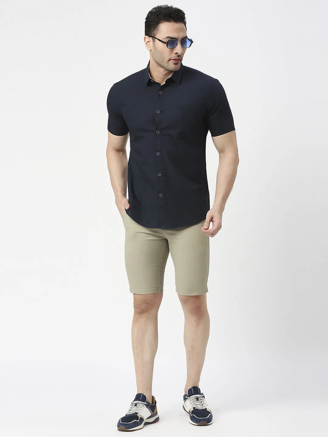 Pistachio Solid Cotton Shorts