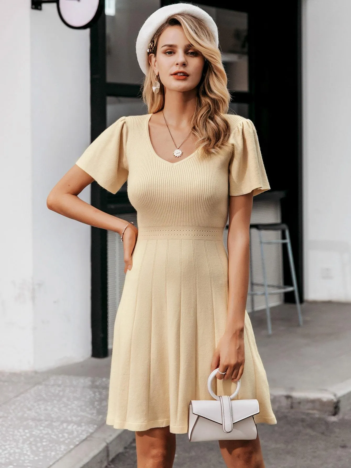Simplee Rib-knit A-line Jumper Dress