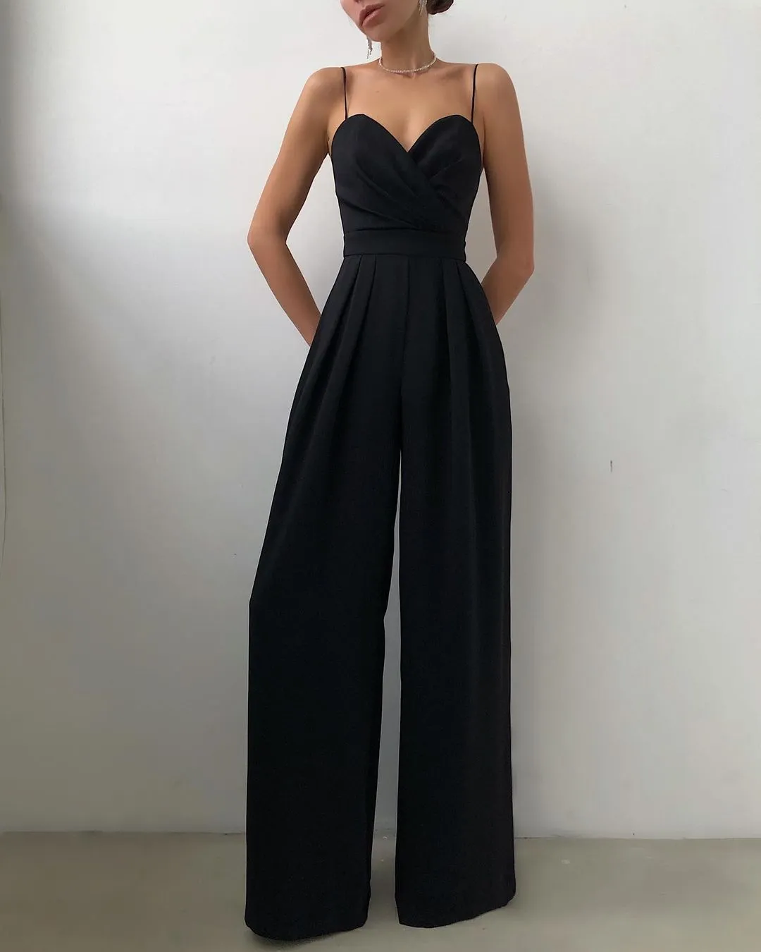 Spaghetti Bandage High Waist Wide Leg  Jumpsuit
